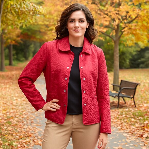 J G Hook Jackets & Blazers - Lightweight Jacket Size Large Red with rose designs